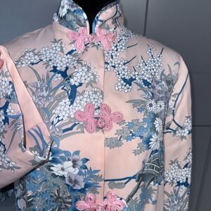 Kyoto Silk Floral Print Mandarin Collar Tang Suit Frog Closures Womens M Vintage